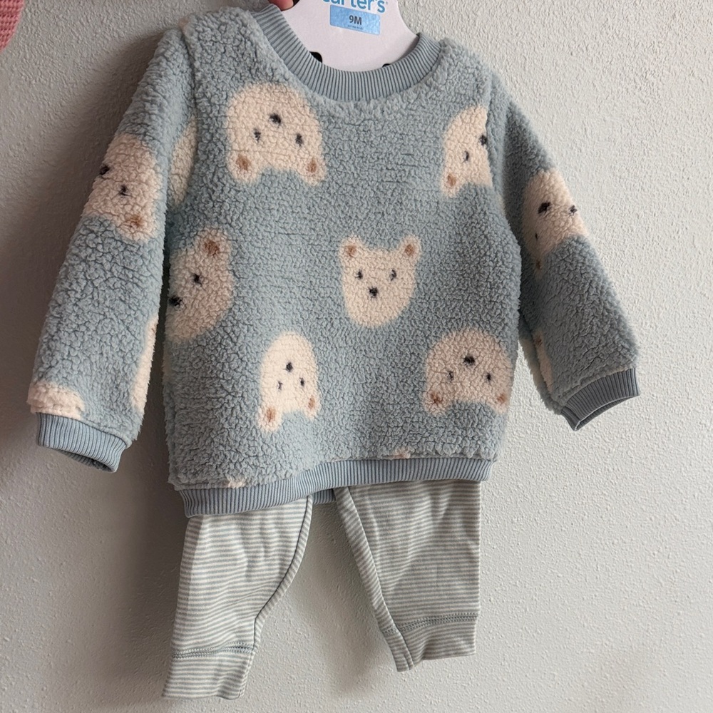 Carter's Blue and Cream Bear Fleece Outfit